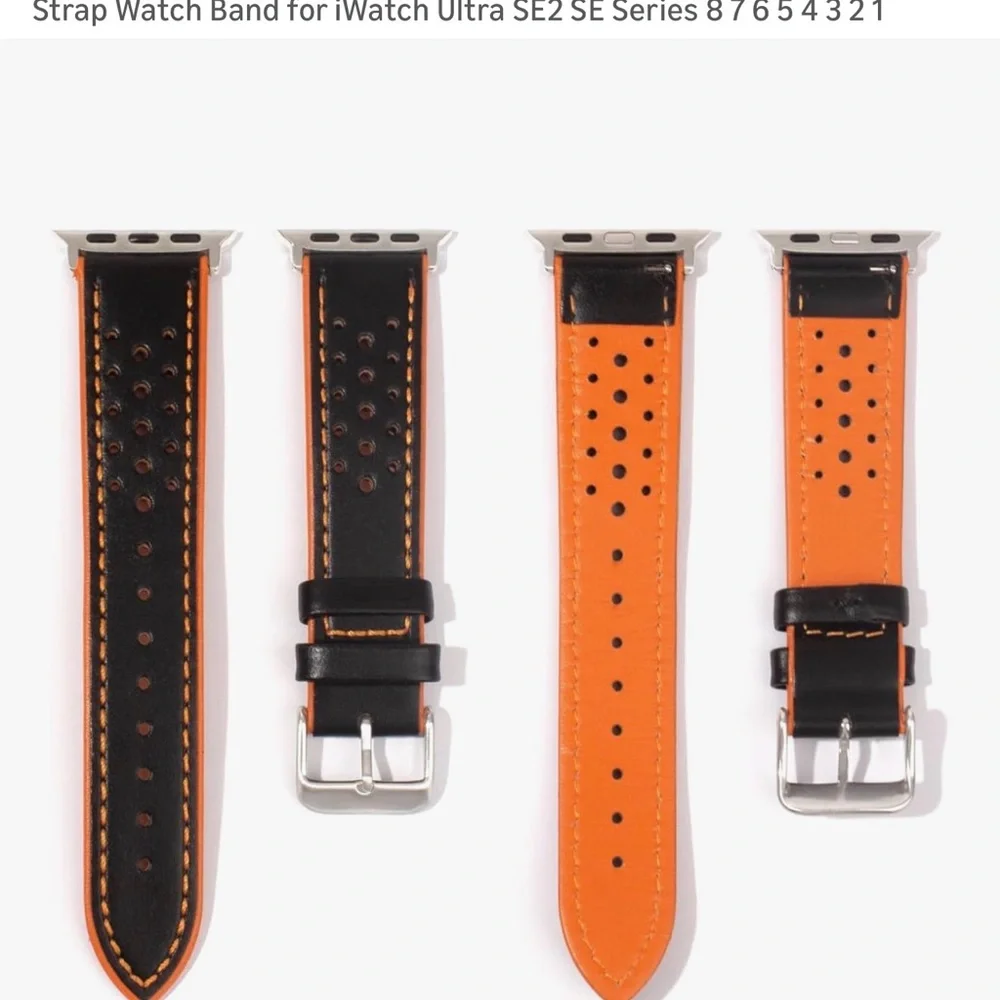 Apple Watch Authentic Leather Orange Black Reversible Watch Strap for iWatch
